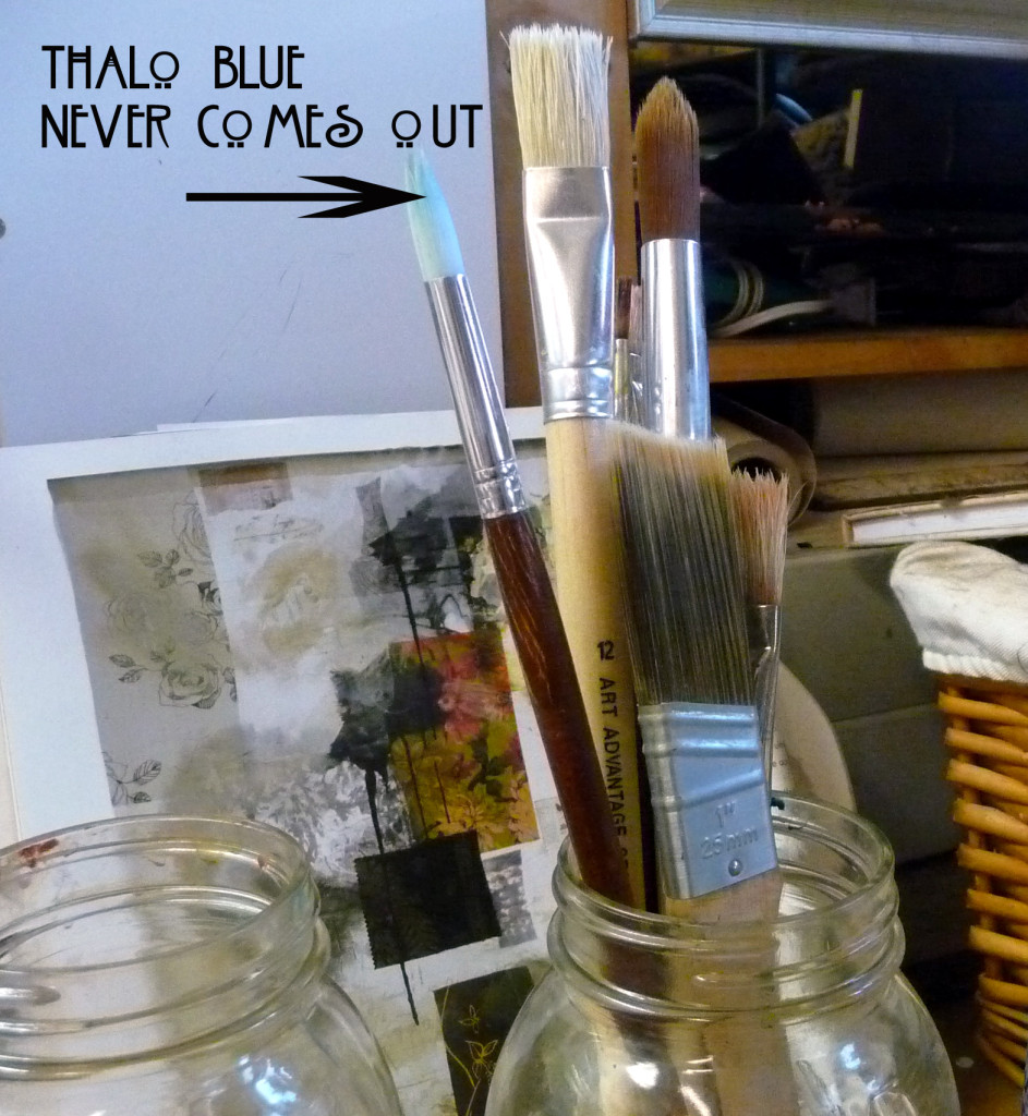 Actual clean brushes in a semi-clean mason jar