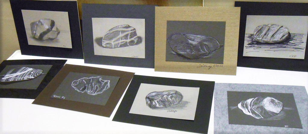 Beautiful studies of small stones on toned paper